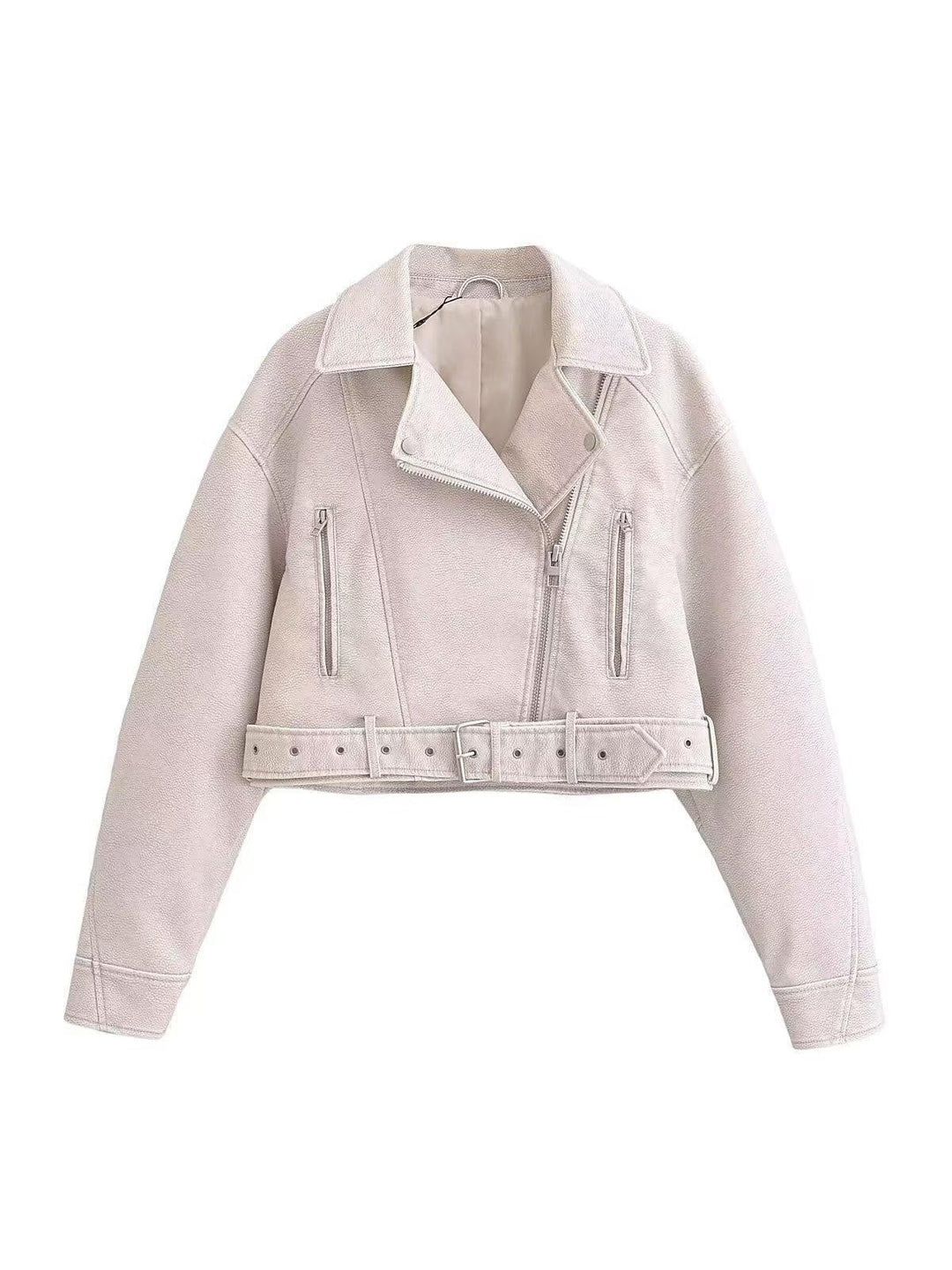 Drune | Leder Reverskragen Cropped Jacke mit Gürtel