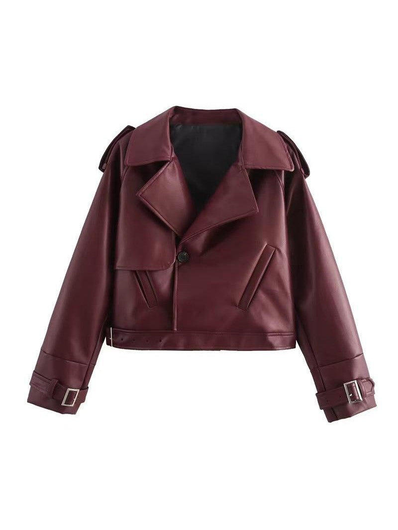 Drune | Leder Crop-Jacke mit Gürtel