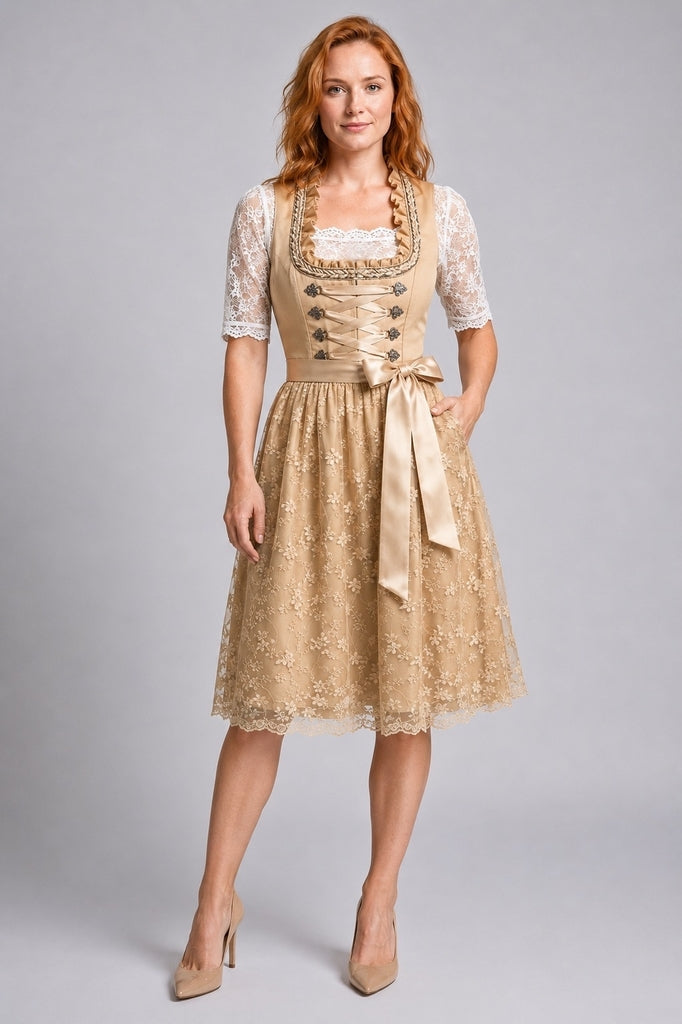 Drune | Traditionelles Deutsches Dirndlkleid mit Schnürmieder und Spitzenbluse