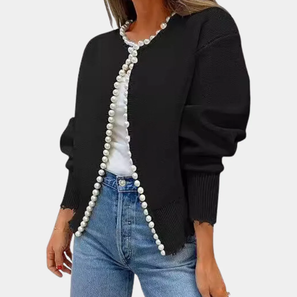 Drune | Strickjacke Bequeme Passform Weiches Strickmaterial Perlenknöpfe Lange Ärmel