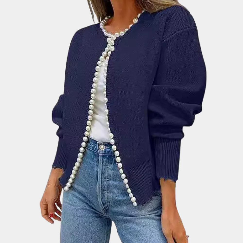 Drune | Strickjacke Bequeme Passform Weiches Strickmaterial Perlenknöpfe Lange Ärmel