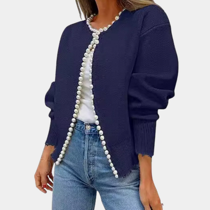 Drune | Strickjacke Bequeme Passform Weiches Strickmaterial Perlenknöpfe Lange Ärmel