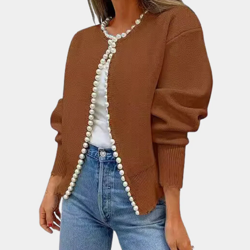 Drune | Strickjacke Bequeme Passform Weiches Strickmaterial Perlenknöpfe Lange Ärmel