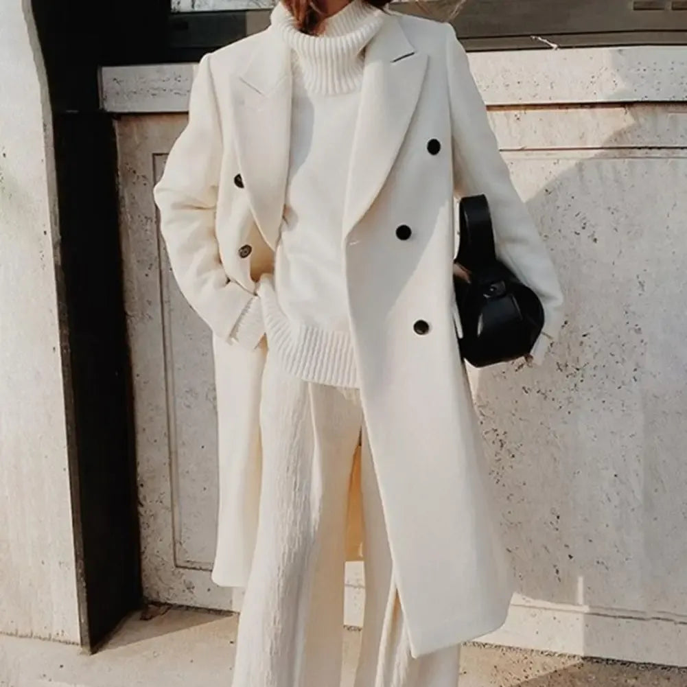 Drune | Trenchcoat - Schmaler Schnitt - Wolllook - Lange Länge - Doppelreiher - Reverskragen