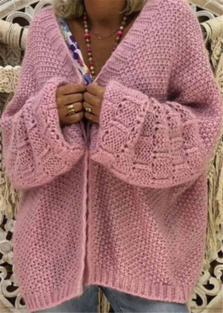 Drune | Strickjacke Grobstrick Bequemer Schnitt Offene Vorderseite Weite Ärmel