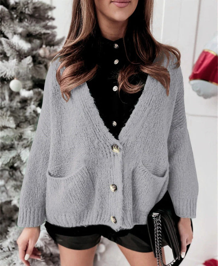 Drune | Strickjacke Übergröße Passform Gestrickt V-Ausschnitt Knöpfe Lässiger Stil