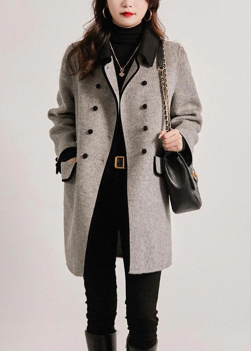 Drune | Trenchcoat - Wollmischung - Taillierte Passform - Doppelreihiges Patchwork-Design