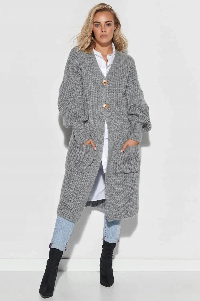 Drune | Strickjacke - Oversized Fit - Wolle - Langes Modell - Knopfschluss - Taschen
