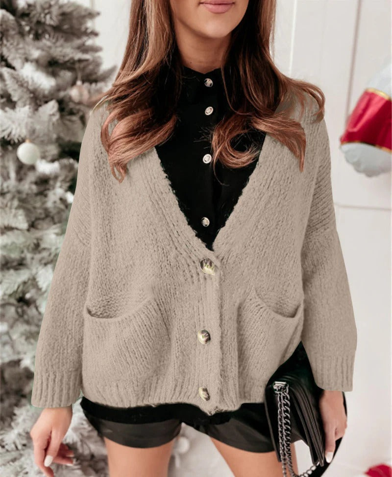 Drune | Strickjacke Übergröße Passform Gestrickt V-Ausschnitt Knöpfe Lässiger Stil