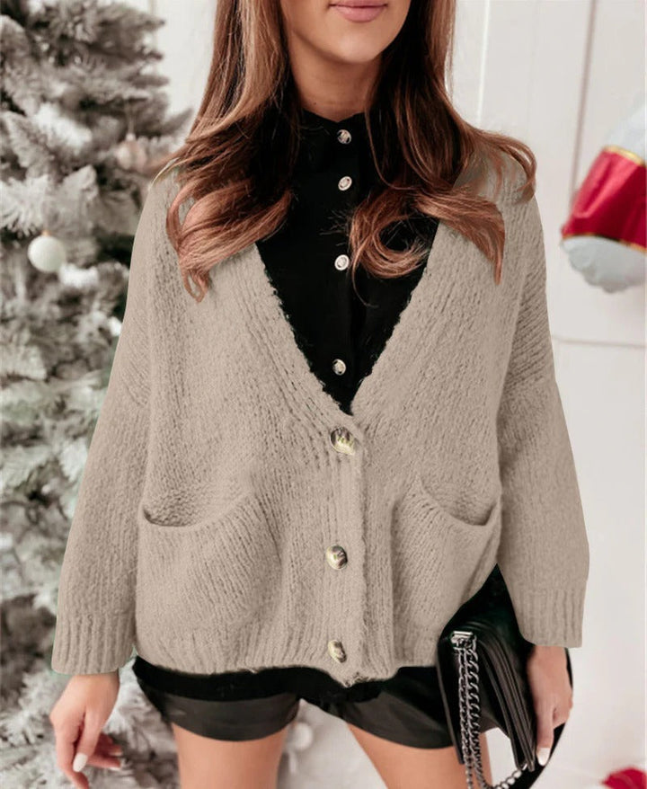 Drune | Strickjacke Übergröße Passform Gestrickt V-Ausschnitt Knöpfe Lässiger Stil
