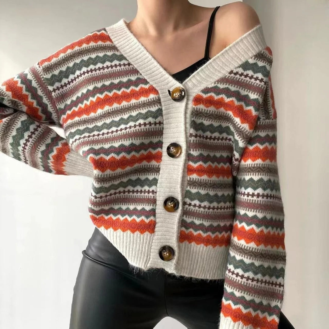 Drune | Strickjacke Legere Passform Wollmischung V-Ausschnitt Gemustertes Strickdesign