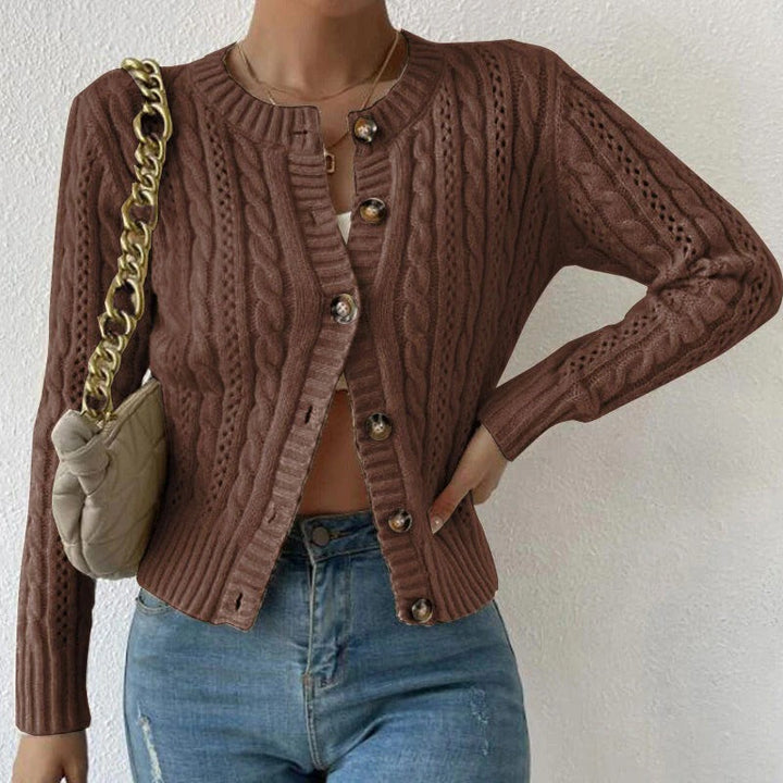 Drune | Cardigan Fitted Wolle-Mischung Kabelstrick Knopf-Front Langarm