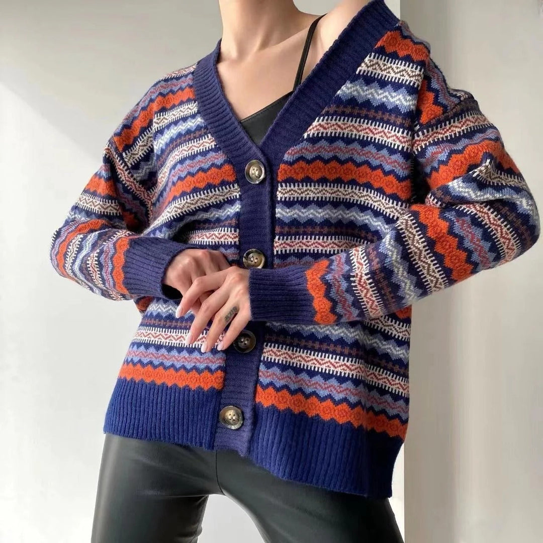 Drune | Strickjacke Legere Passform Wollmischung V-Ausschnitt Gemustertes Strickdesign
