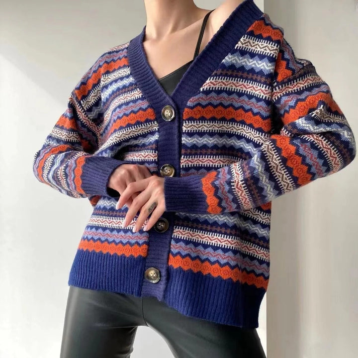 Drune | Strickjacke Legere Passform Wollmischung V-Ausschnitt Gemustertes Strickdesign