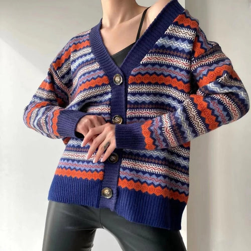 Drune | Strickjacke Legere Passform Wollmischung V-Ausschnitt Gemustertes Strickdesign