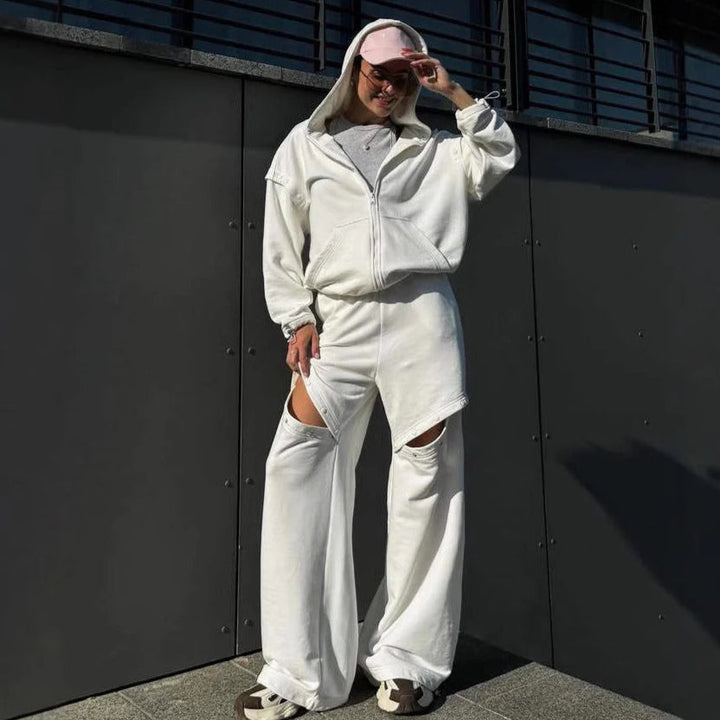 Drune | Loungewear Set Lässige Passform Zip-Up Kapuzenpullover Weit Geschnittene Hose