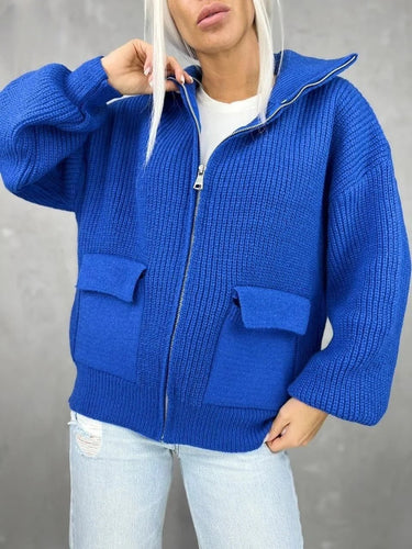 Drune | Jacke - Strickstoff - Lockere Passform - Rippstruktur - Reißverschluss - Taschen