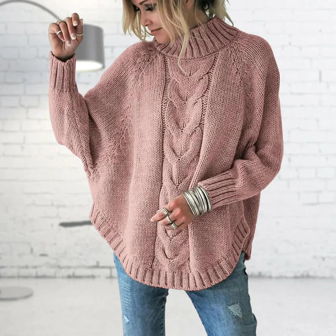 Drune | Pullover Sweater - Wollstrick - Oversized Schnitt - Rollkragen - Fledermausärmel