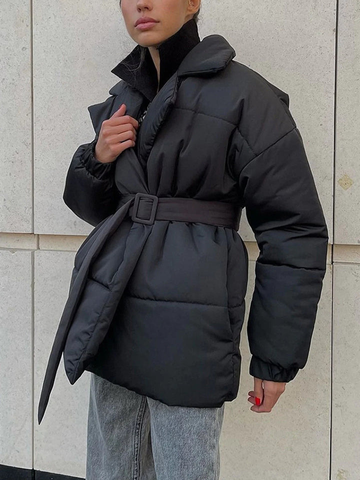 Drune | Gürteltaschen Pufferjacke Wickel Front Stepp Wintermantel