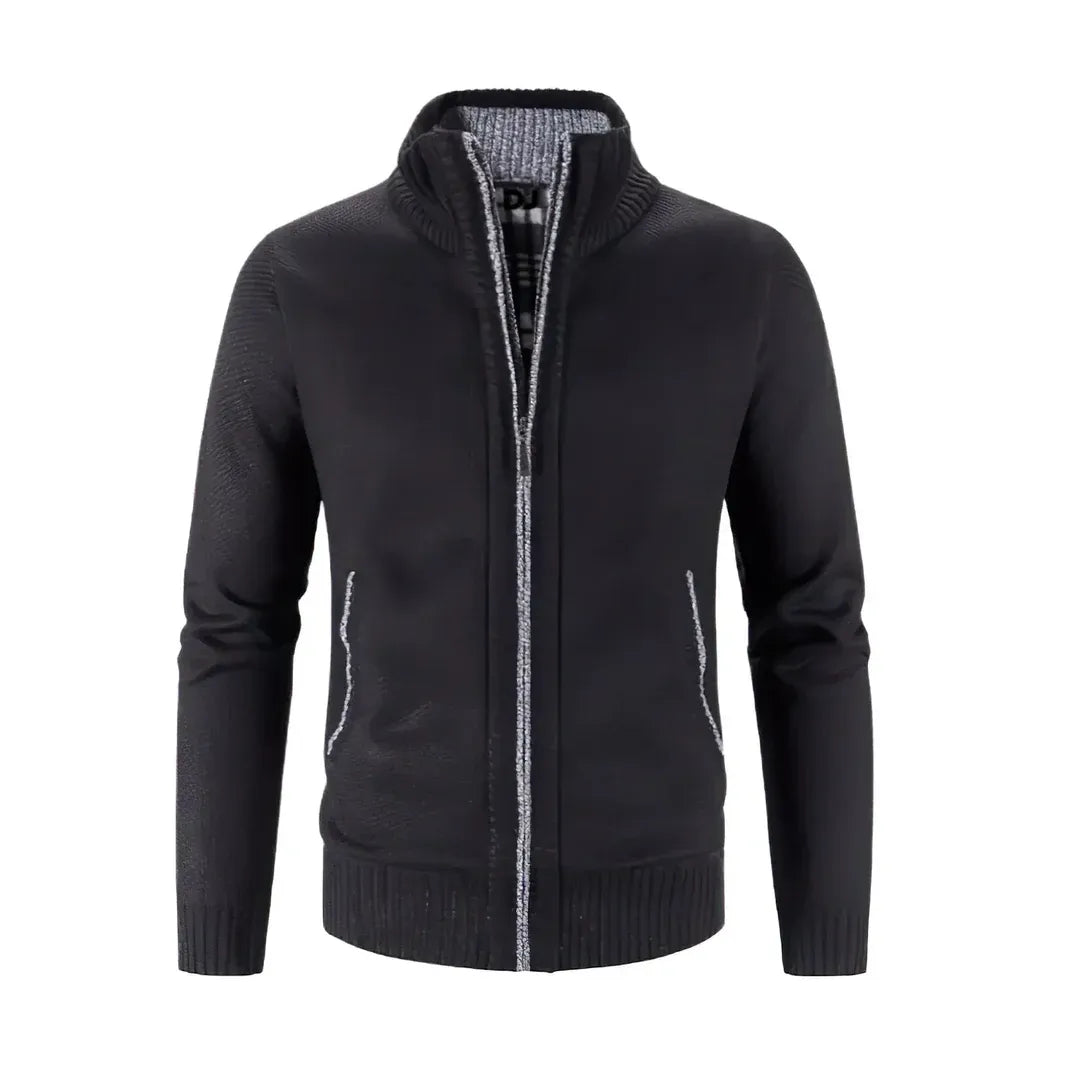 Drune | Zip Cardigan Slim Fit Wollstrick Rippkante Kontrastdetail