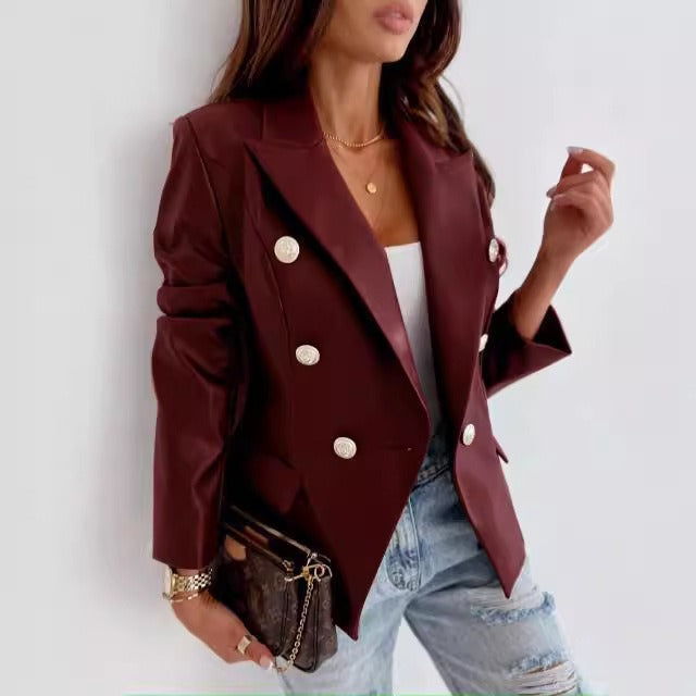 Drune | Blazer Lederlook Taillierte Passform Doppelreiher Lange Ärmel
