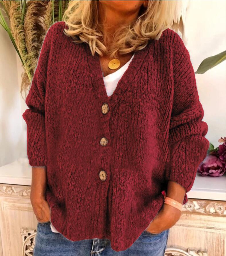 Drune | Woll Übergröße Strickjacke V-Ausschnitt Knopf Vorder Strickjacke