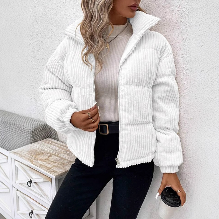 Drune | Damen Cordjacke – Lockere Passform – Gepolstert – Hoher Kragen – Reißverschluss vorne