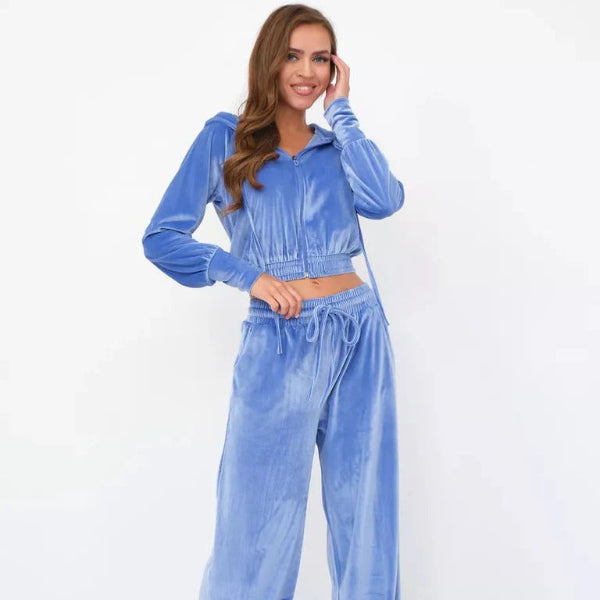 Drune | Loungewear Set Fleece Lässiger Schnitt Kapuzenpullover mit Kordelzug Weite Hose