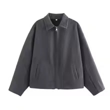 Drune | Jacke - Lockere Passform - Wolltextur - Reißverschluss - Eingeschnittener Kragen - Lässiger Stil