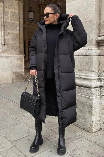 Drune | Pufferjacke Synthetisch Übergröße Passform Lang Hochkragen Kapuze