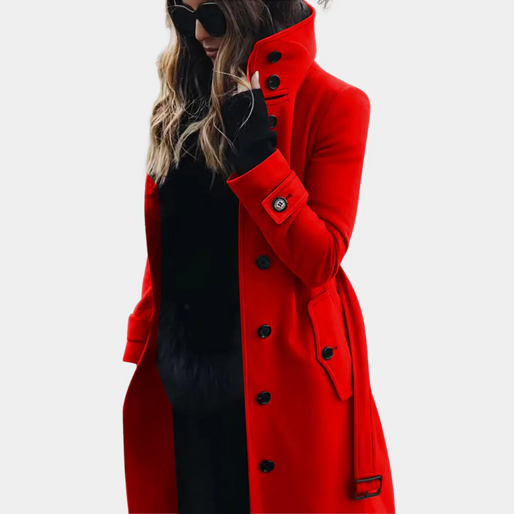 Drune | Trenchcoat - Taillierte Passform - Wolltextur - Gürteltasche - Voller Länge