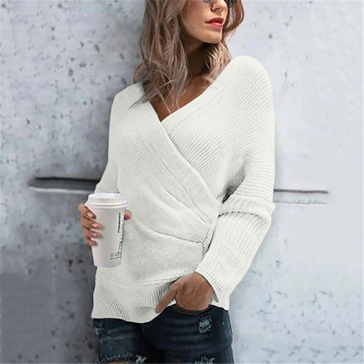 Drune | Wickelpullover Strukturstrick V-Ausschnitt Lässige Passform Gerippte Details
