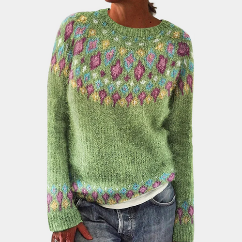 Drune | Pullover Sweater - Wolle - Lässige Passform - Geometrisches Strickmuster - Rundhalsausschnitt