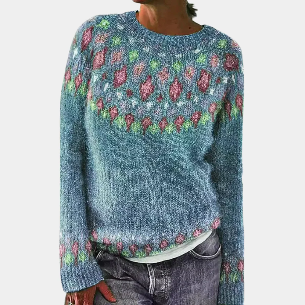Drune | Pullover Sweater - Wolle - Lässige Passform - Geometrisches Strickmuster - Rundhalsausschnitt