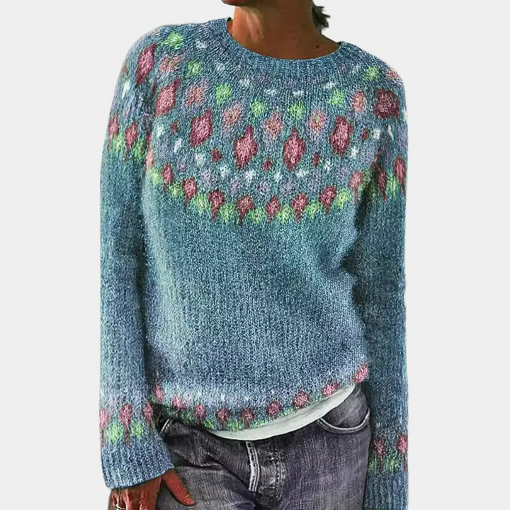 Drune | Pullover Sweater - Wolle - Lässige Passform - Geometrisches Strickmuster - Rundhalsausschnitt