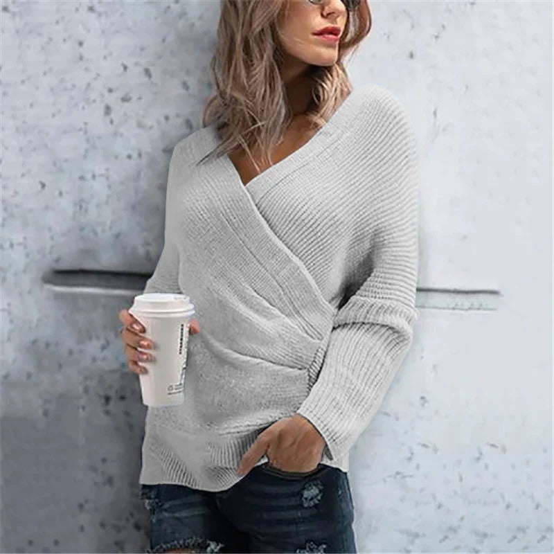 Drune | Wickelpullover Strukturstrick V-Ausschnitt Lässige Passform Gerippte Details