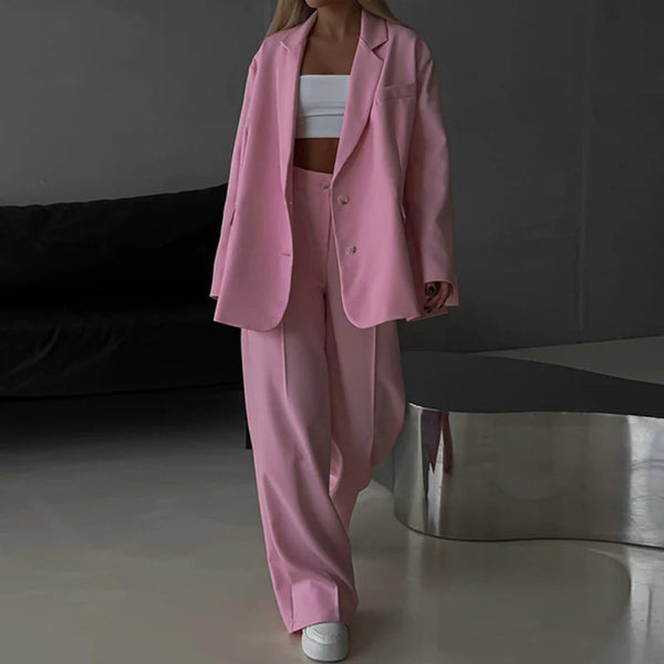 Drune | Blazer Set Übergröße Passform Weite Hosen Klassischer Schnitt Formeller Stil