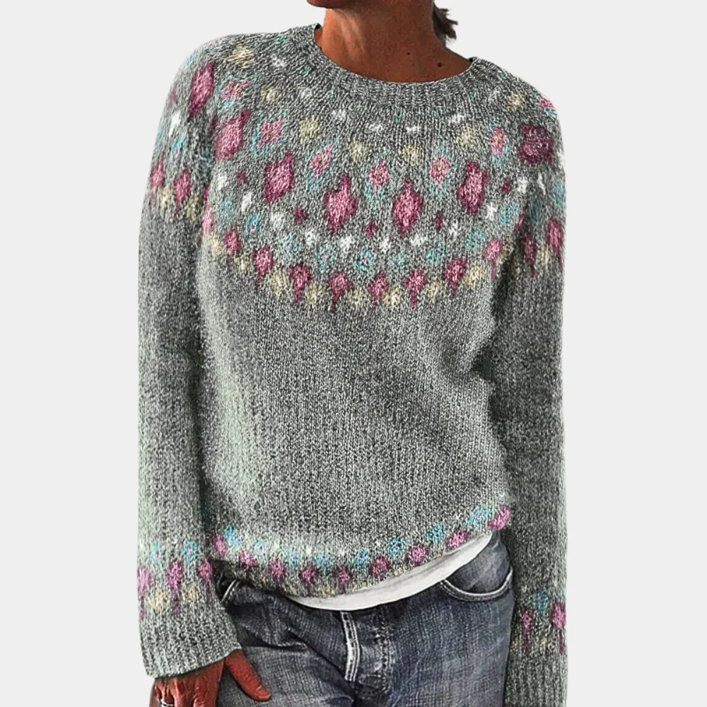 Drune | Pullover Sweater - Wolle - Lässige Passform - Geometrisches Strickmuster - Rundhalsausschnitt