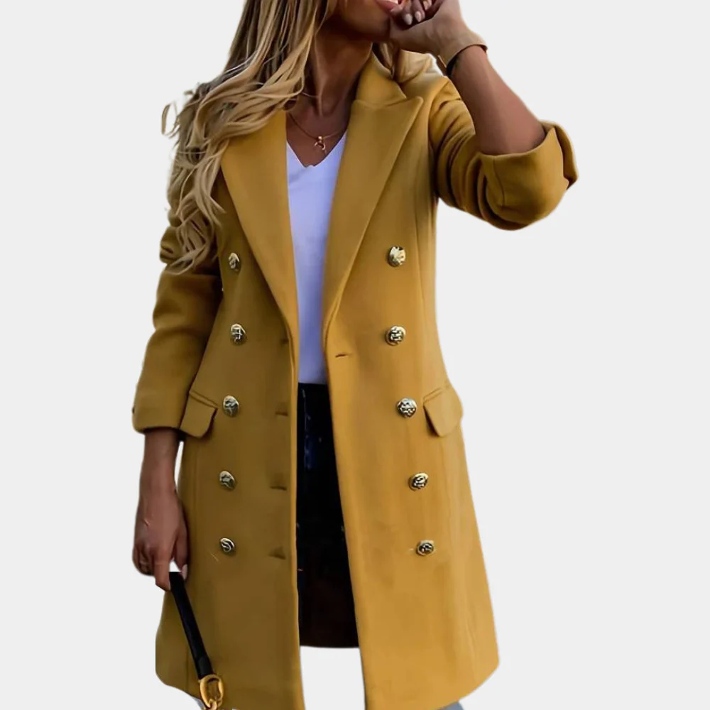 Drune | Trenchcoat Taillierte Passform Wollmischung Doppelreiher Knie Lang
