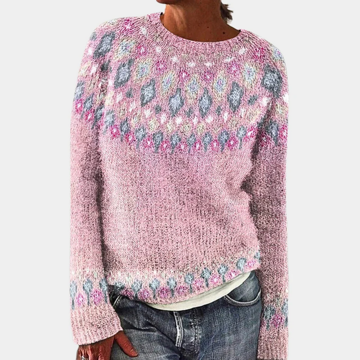 Drune | Pullover Sweater - Wolle - Lässige Passform - Geometrisches Strickmuster - Rundhalsausschnitt