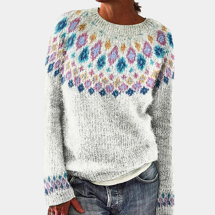 Drune | Pullover Sweater - Wolle - Lässige Passform - Geometrisches Strickmuster - Rundhalsausschnitt