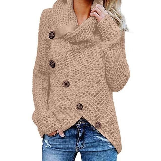 Drune | Sweater - Relaxed Fit - Waffelstrick - Schalkragen - Asymmetrische Knopf-Front
