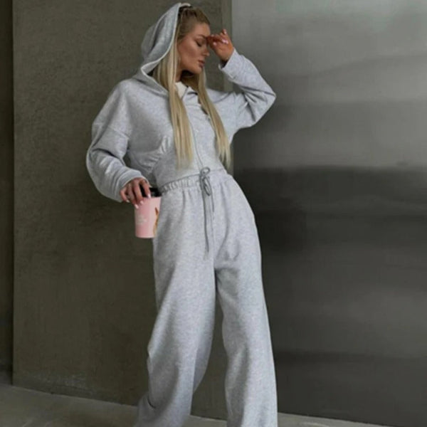 Drune | Loungewear Set Zip-Up Kapuzenpullover Weite Hose Weicher Baumwollmix