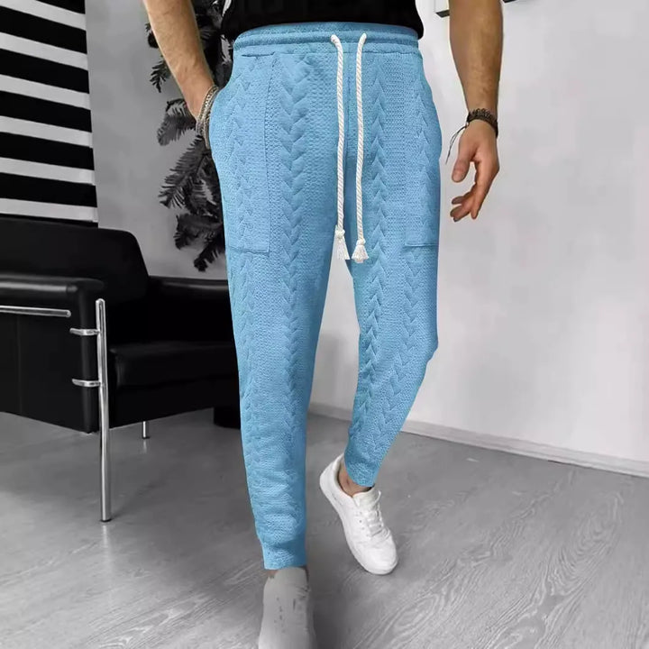 Drune | Hose Jogger Jacquard Struktur Gerade Passform Kordelzug Umschlagbeine