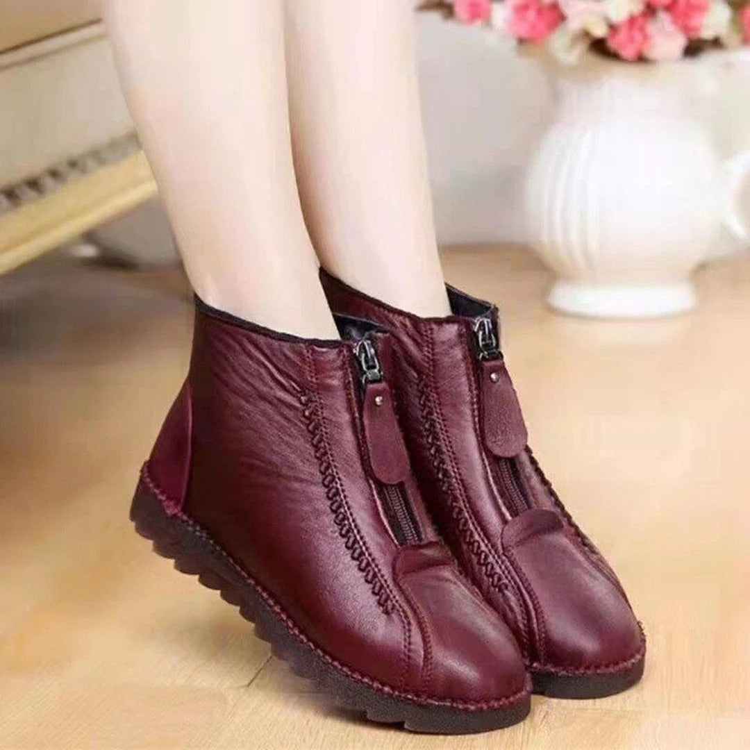 Drune | Stiefeletten Lederlook Vorderer Reißverschluss Chunky Sohle Bequeme Passform