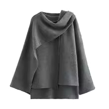 Drune | Übergroß Passform Gestrickte Textur Asymmetrischer Schal Kragen mittel Länge