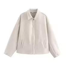 Drune | Jacke - Lockere Passform - Wolltextur - Reißverschluss - Eingeschnittener Kragen - Lässiger Stil