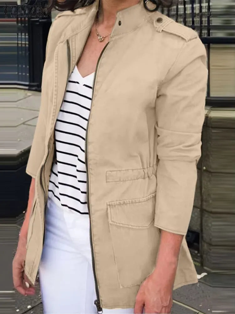 Drune | Cargo-Jacke - Relaxed Fit - Baumwolle - Reißverschluss - Stehkragen - Klappentaschen