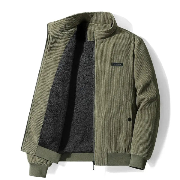Drune | Jacke - Baumwollcord-Textur - Fleece-Futter - Stehkragen - Reißverschluss-Vorn - Lockere Passform