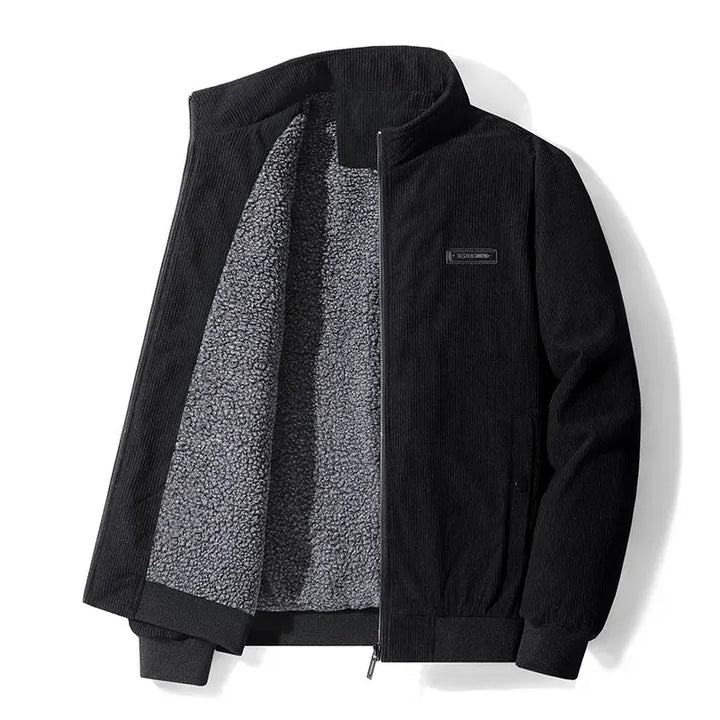 Drune | Jacke - Baumwollcord-Textur - Fleece-Futter - Stehkragen - Reißverschluss-Vorn - Lockere Passform